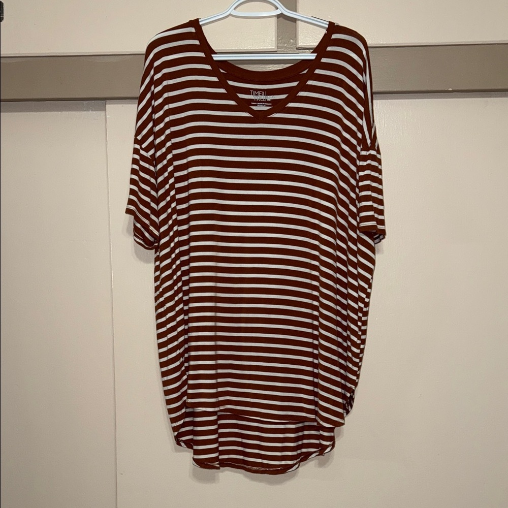 Time and Tru orange and White Striped Short Sleeve Top